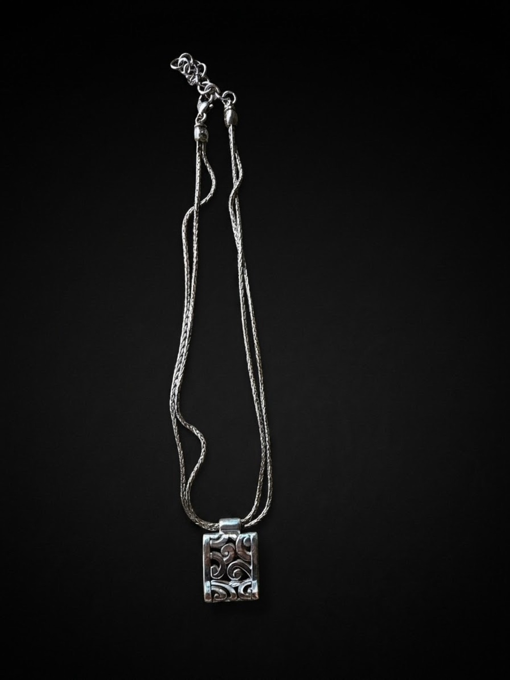 Brighton Silver Filigree Rectangular Pendant Necklace - Women Jewelry